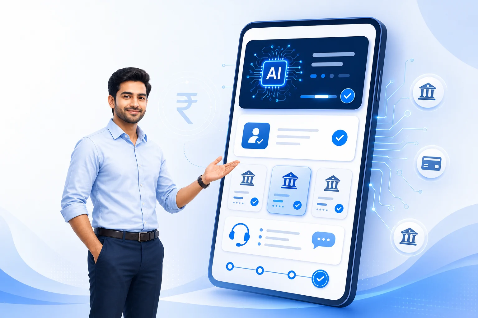 Indian professional presenting FinMatrix AI-powered loan matching platform